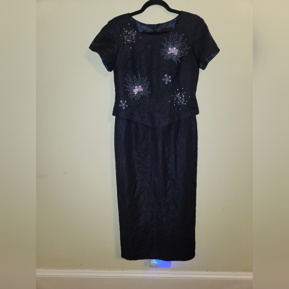 Positive Attitude Navy Blue Dress with Embellishments